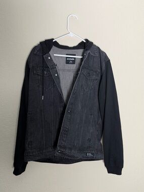RSQ Black Hybrid Denim Jacket with Hood